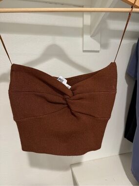Princess Polly Brown Knotted Ribbed strapless top